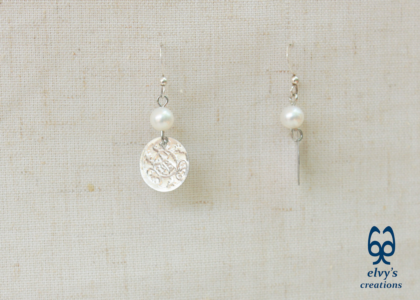 Folklore Earrings Coin Dangle Drop Greek Traditional Jewelry 925 Sterling Silver Gold Plated Gypsy Jewelry Pearl