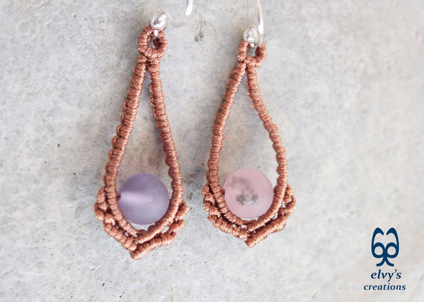 Handmade Bronze Macrame Earrings Silver Earrings with Beryl Gemstones
