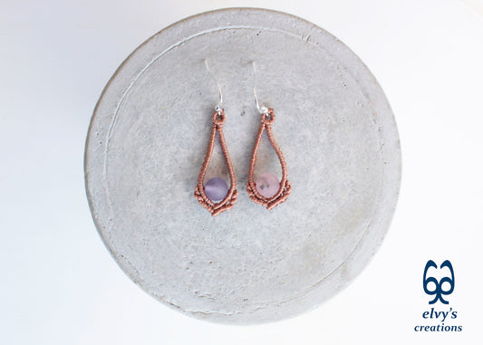Handmade Bronze Macrame Earrings Silver Earrings with Beryl Gemstones