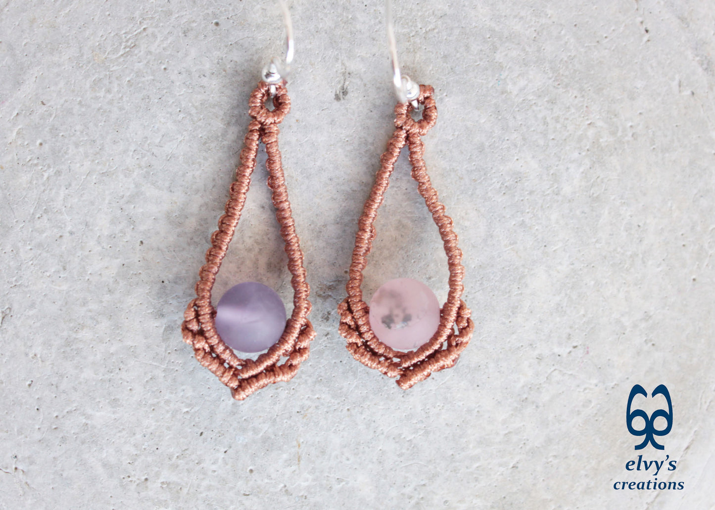 Handmade Bronze Macrame Earrings Silver Earrings with Beryl Gemstones