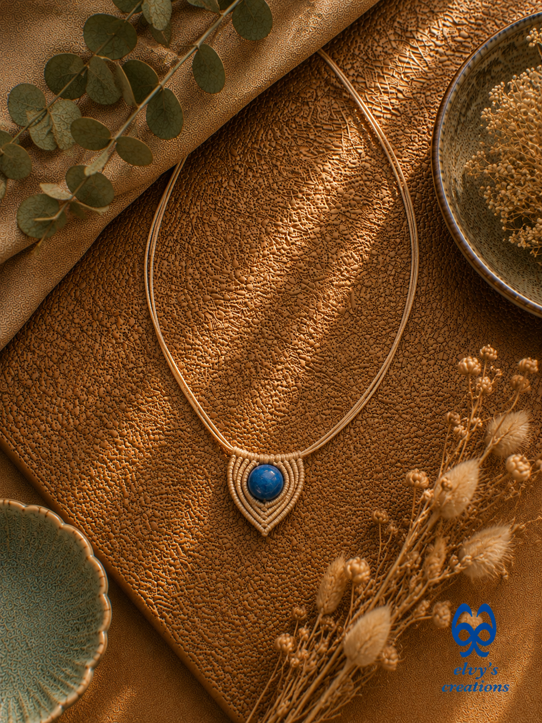 Unisex Handmade Beige Blue Jade and Turquoise Handmade Macrame Beaded Heart Necklace Charm