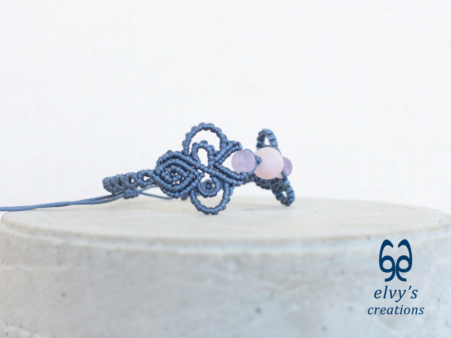 Blue Macrame Bracelet with Purple Beryl Gemstones Boho Bracelet for Women