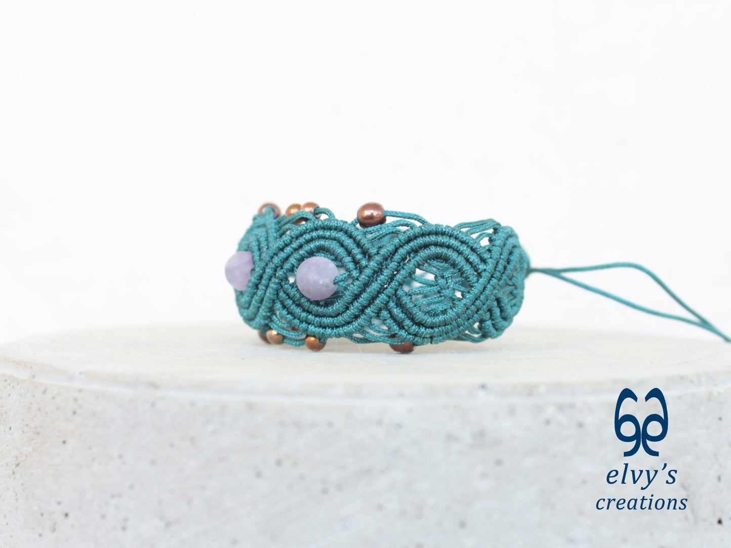 Green Macrame Bracelet with Beryl and Bronze Hematite Gemstones Boho Bracelet for Women