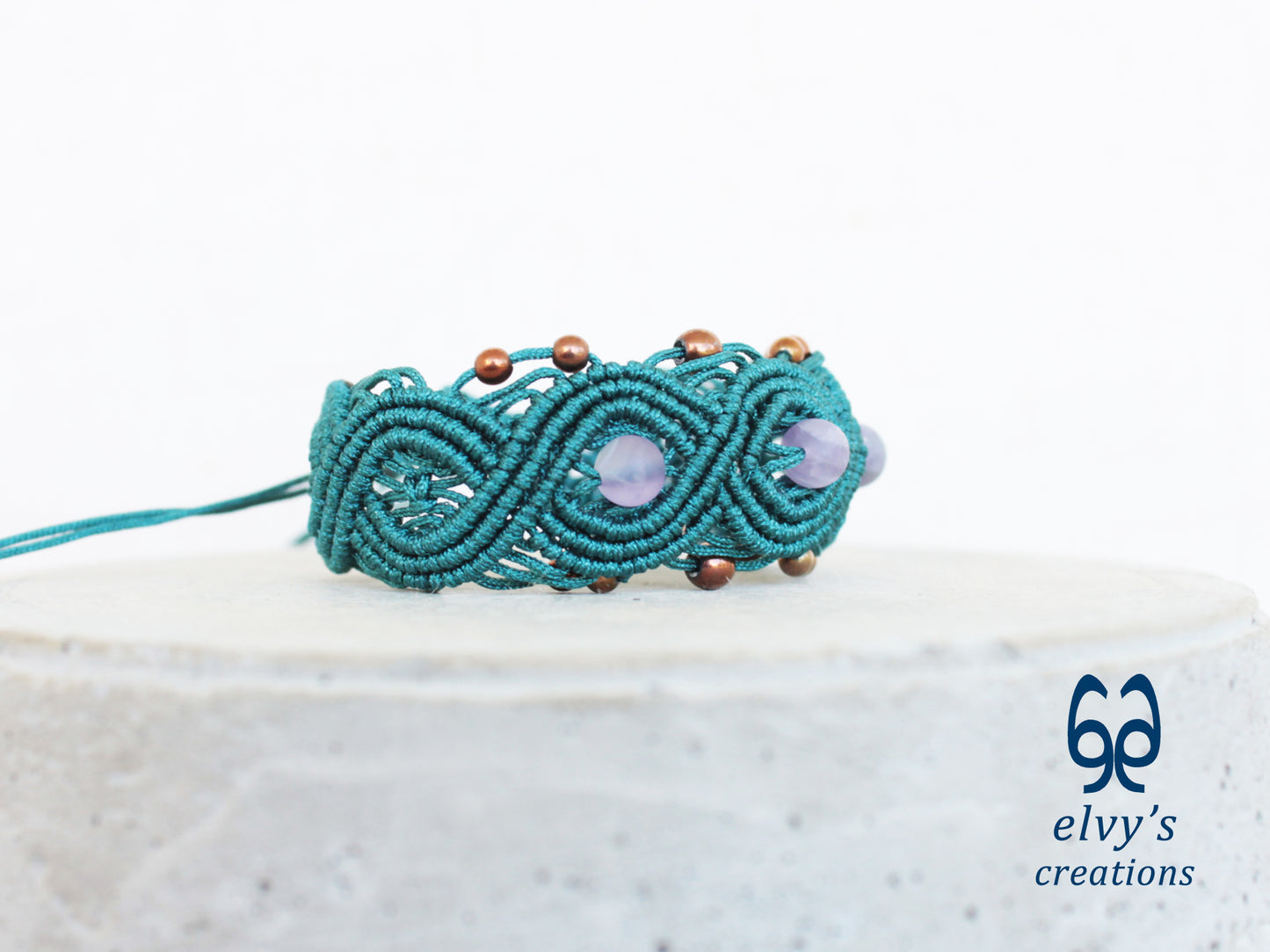 Green Macrame Bracelet with Beryl and Bronze Hematite Gemstones Boho Bracelet for Women