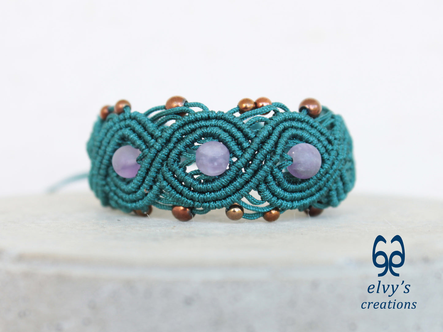 Green Macrame Bracelet with Beryl and Bronze Hematite Gemstones Boho Bracelet for Women