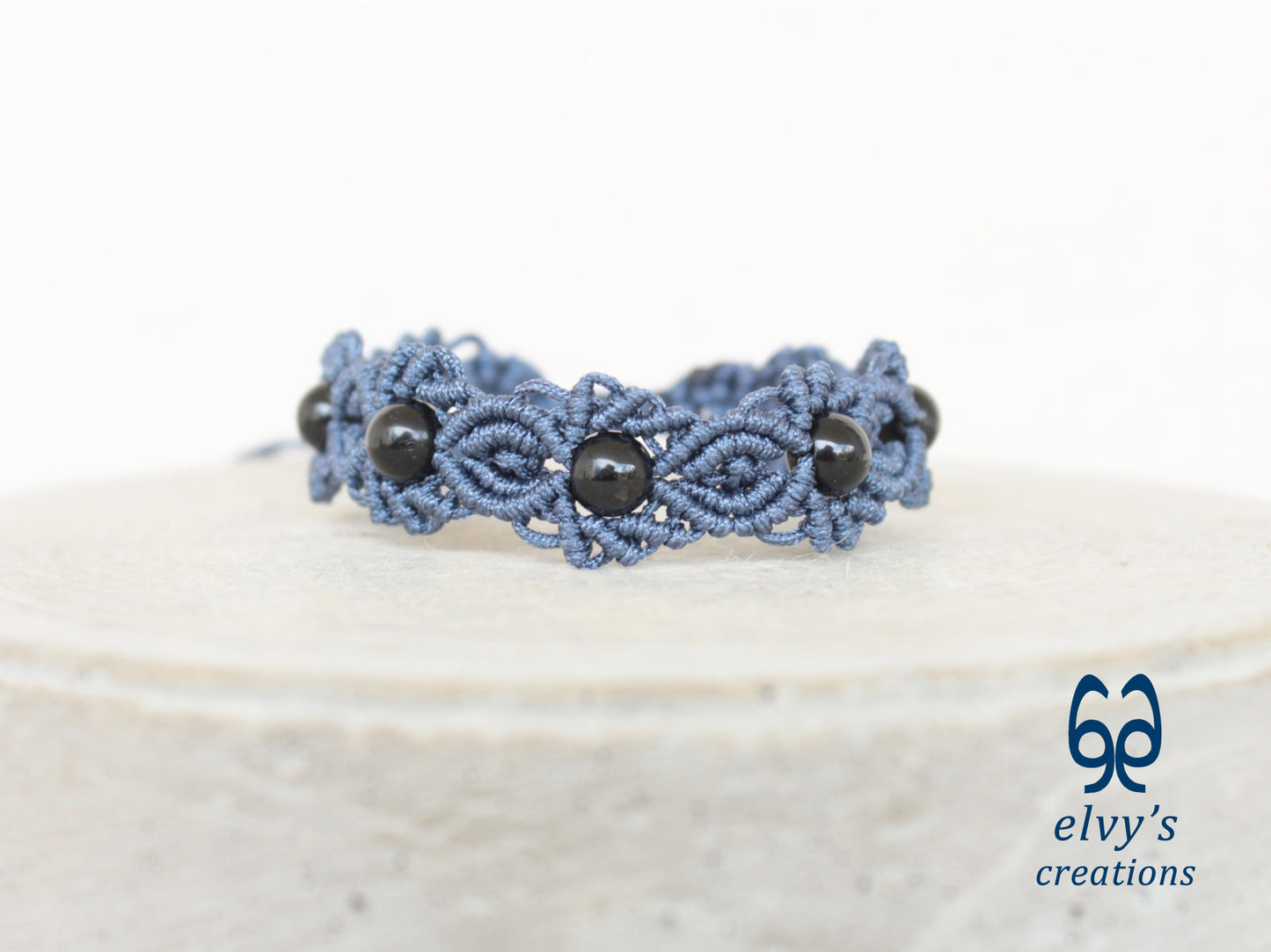 Handmade Macrame Bracelet, Black Onyx Gemstone Beaded Cuff, Unique Birthday Gift for Women or Men
