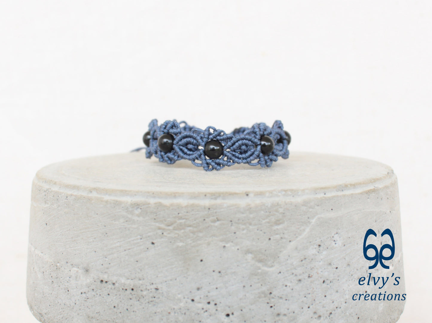 Handmade Macrame Bracelet, Black Onyx Gemstone Beaded Cuff, Unique Birthday Gift for Women or Men