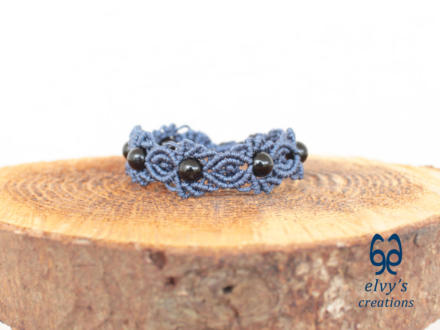 Handmade Macrame Bracelet, Black Onyx Gemstone Beaded Cuff, Unique Birthday Gift for Women or Men