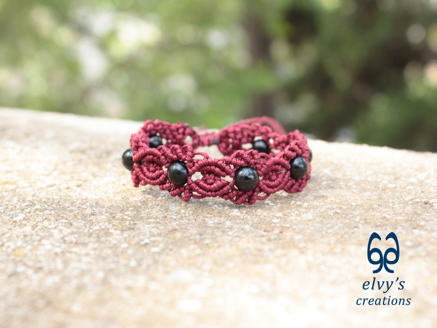 Handmade Macrame Bracelet, Black Onyx Gemstone Beaded Cuff, Unique Birthday Gift for Women or Men