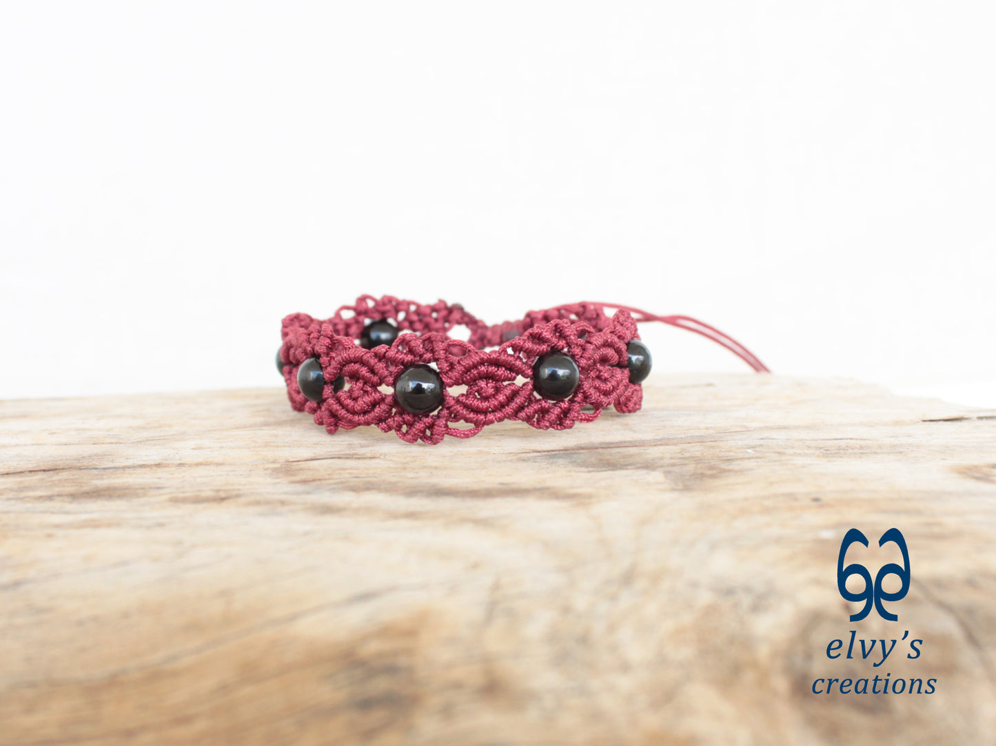 Handmade Macrame Bracelet, Black Onyx Gemstone Beaded Cuff, Unique Birthday Gift for Women or Men