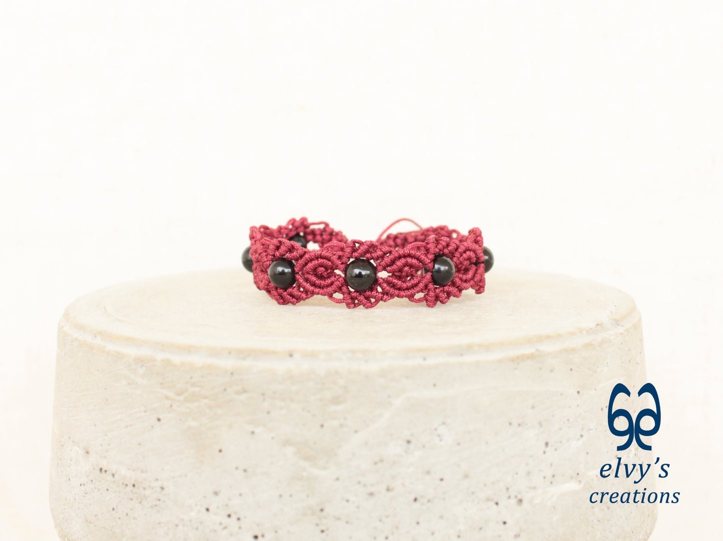 Handmade Macrame Bracelet, Black Onyx Gemstone Beaded Cuff, Unique Birthday Gift for Women or Men