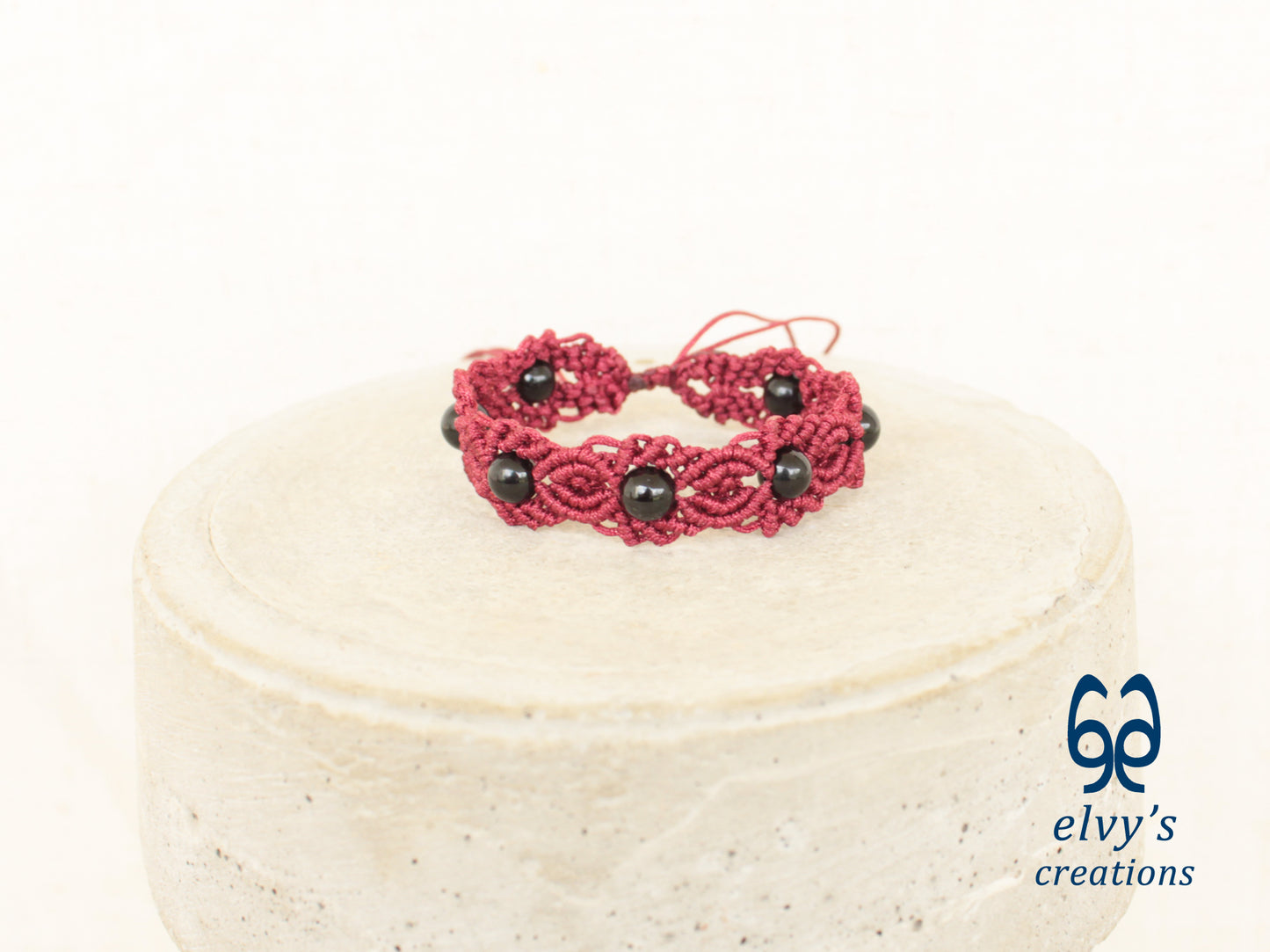 Handmade Macrame Bracelet, Black Onyx Gemstone Beaded Cuff, Unique Birthday Gift for Women or Men