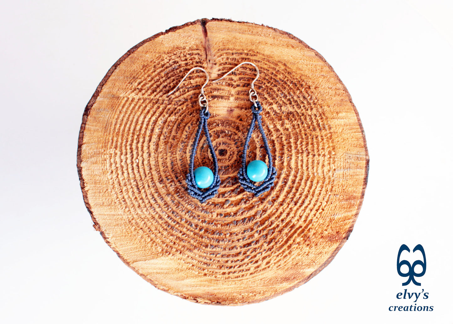 Blue Macrame Earrings Handmade Silver Earrings with Turquoise Gemstones