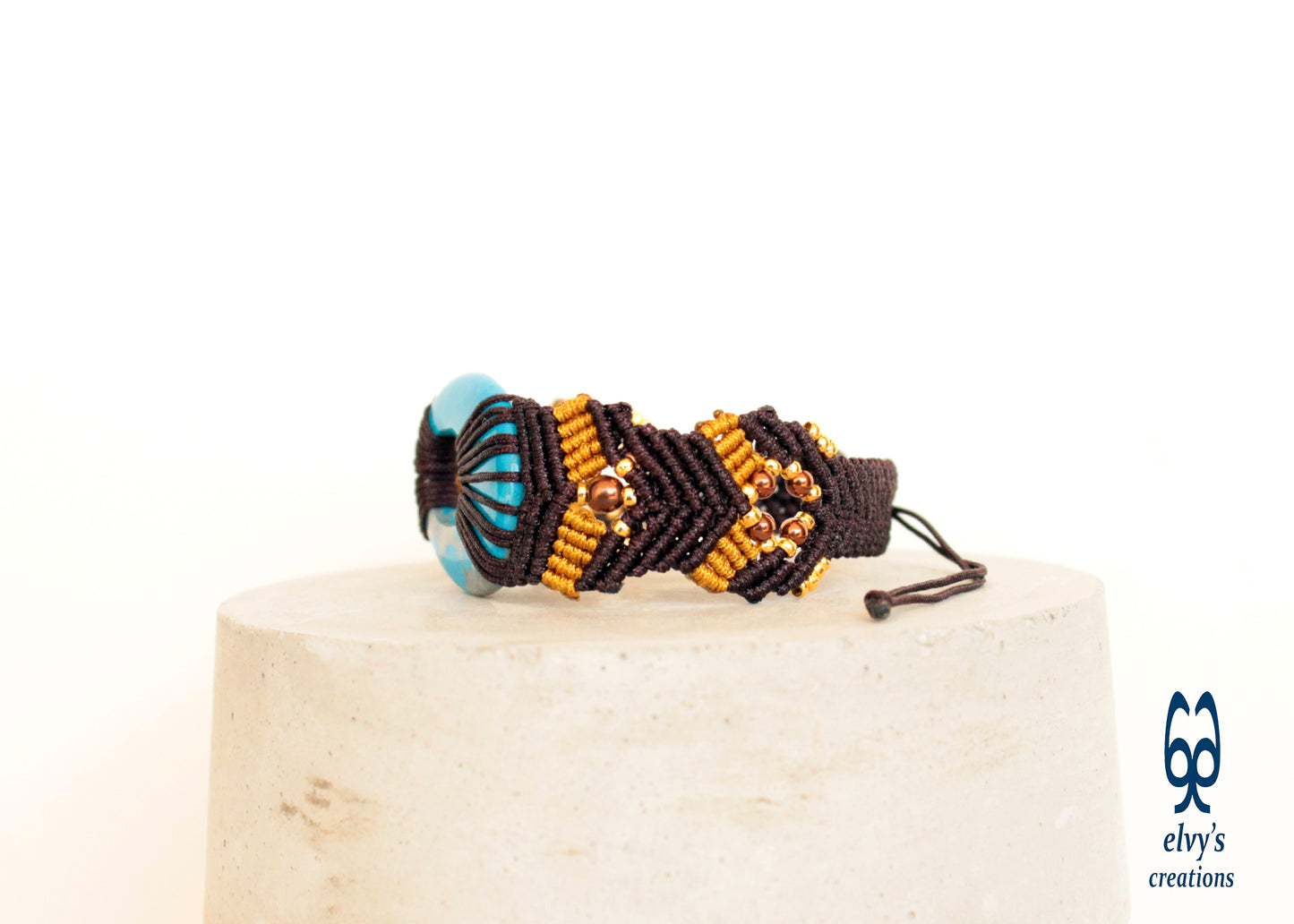 Macrame Bracelet, Turquoise Gemstone Beaded Cuff, Unique Birthday Gift for Women