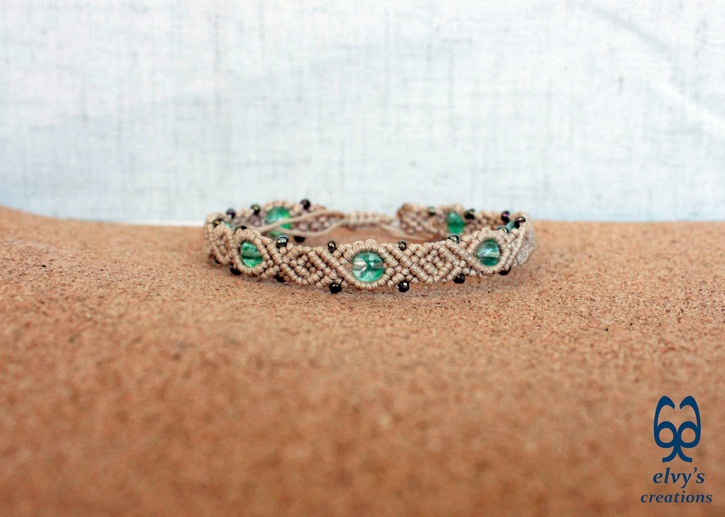 Handmade Macrame Bracelet, Gemstone Beaded Cuff, Unique Birthday Gift for Women