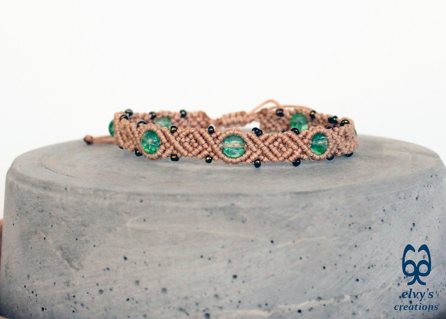 Handmade Macrame Bracelet, Gemstone Beaded Cuff, Unique Birthday Gift for Women