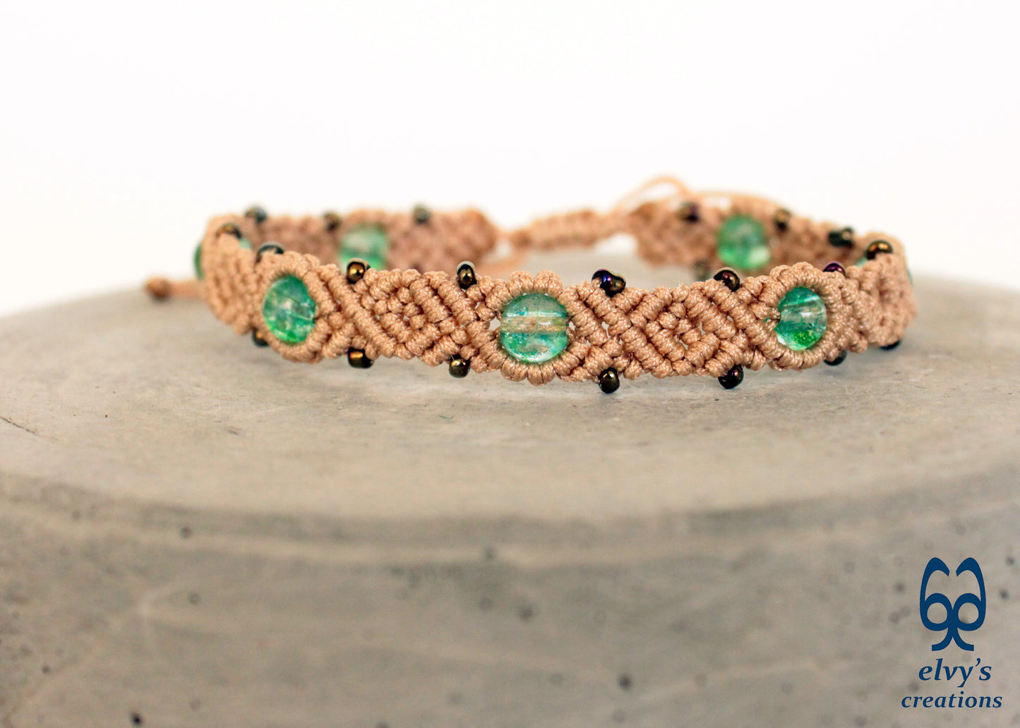 Handmade Macrame Bracelet, Gemstone Beaded Cuff, Unique Birthday Gift for Women