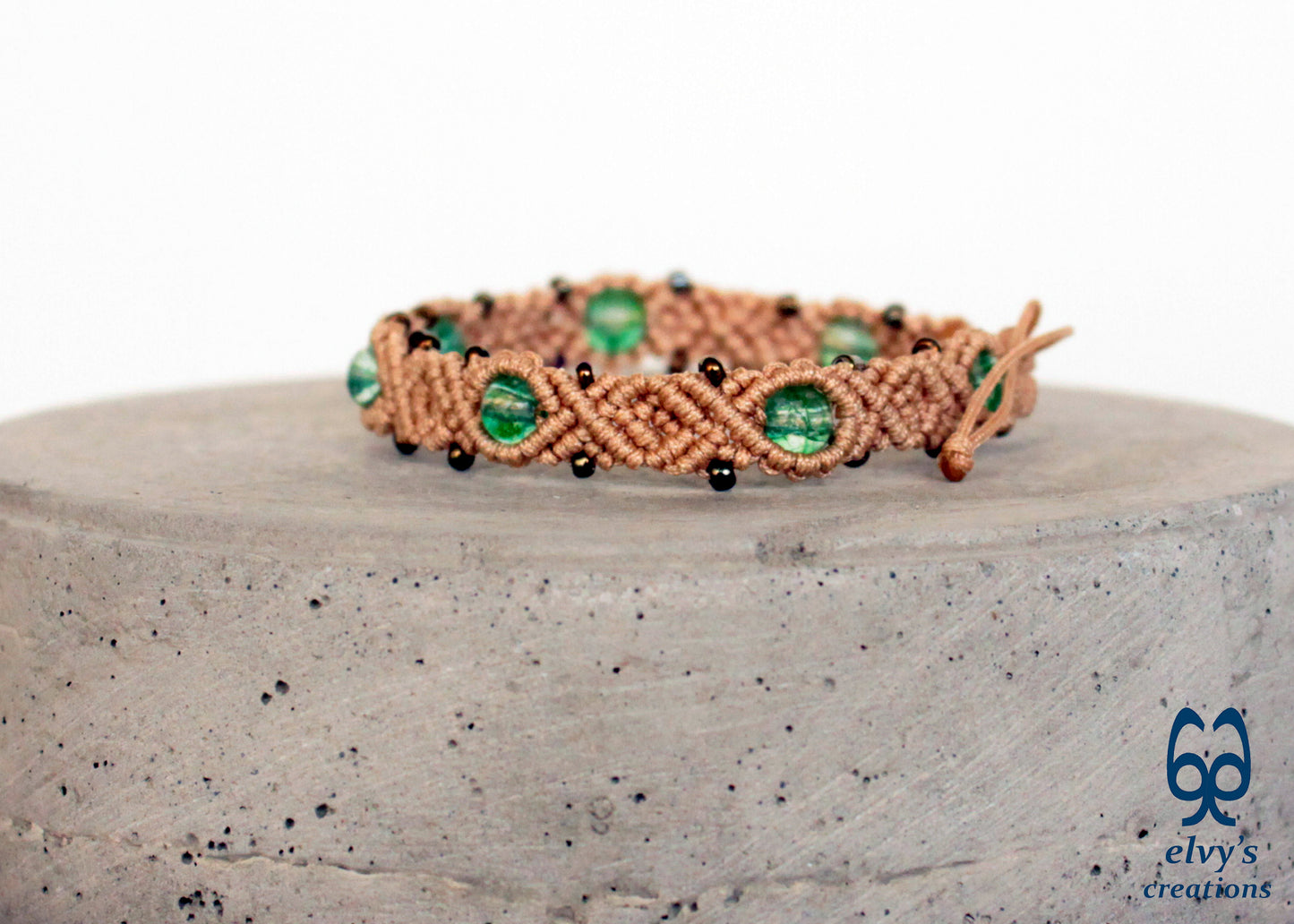 Handmade Macrame Bracelet, Gemstone Beaded Cuff, Unique Birthday Gift for Women