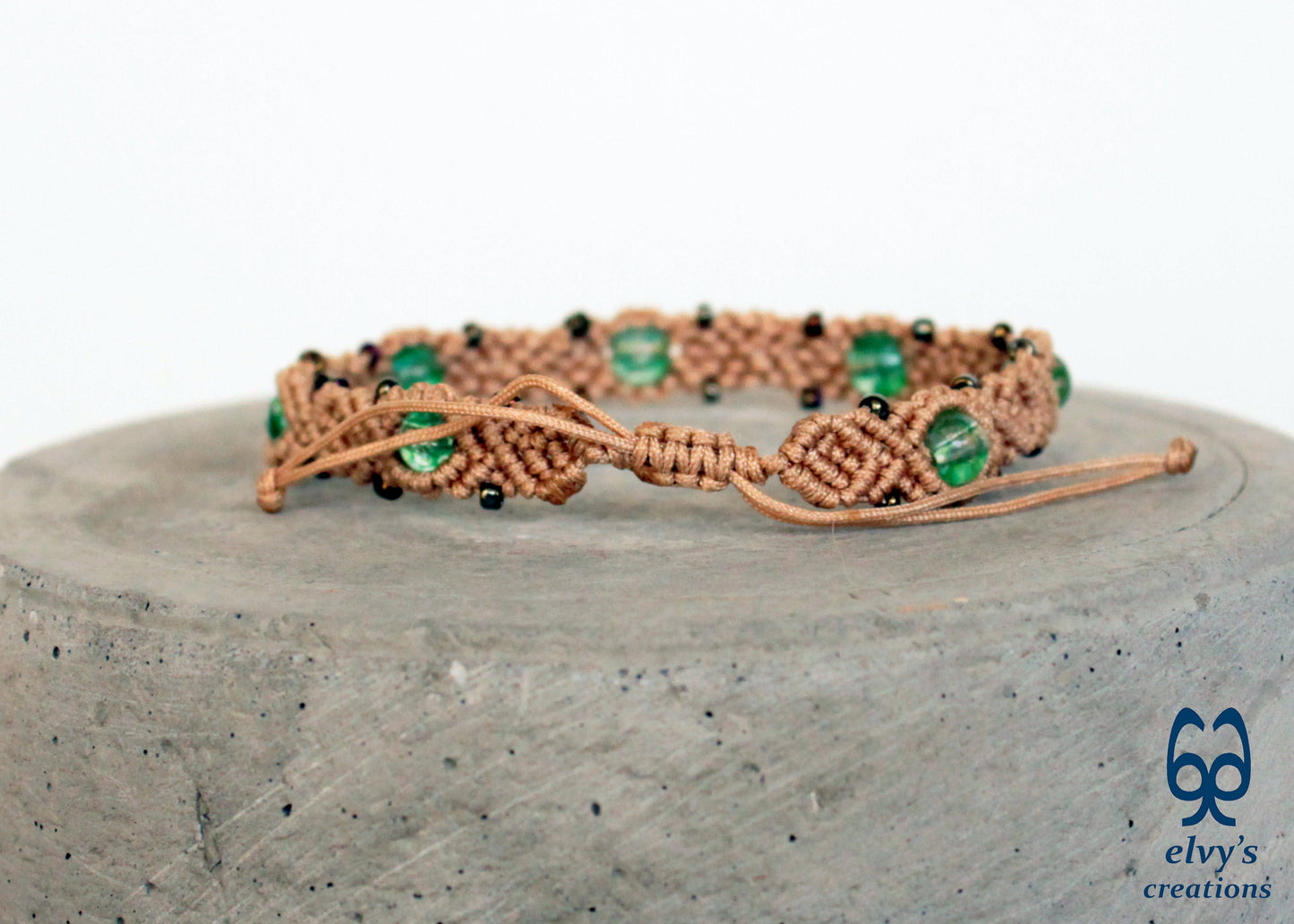 Handmade Macrame Bracelet, Gemstone Beaded Cuff, Unique Birthday Gift for Women