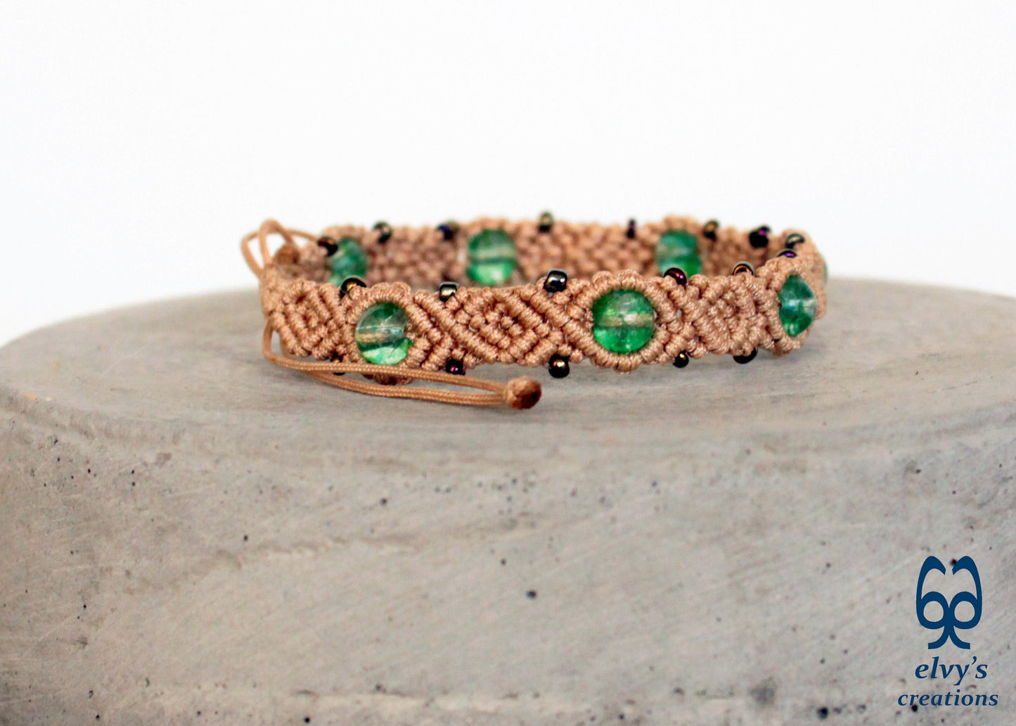 Handmade Macrame Bracelet, Gemstone Beaded Cuff, Unique Birthday Gift for Women