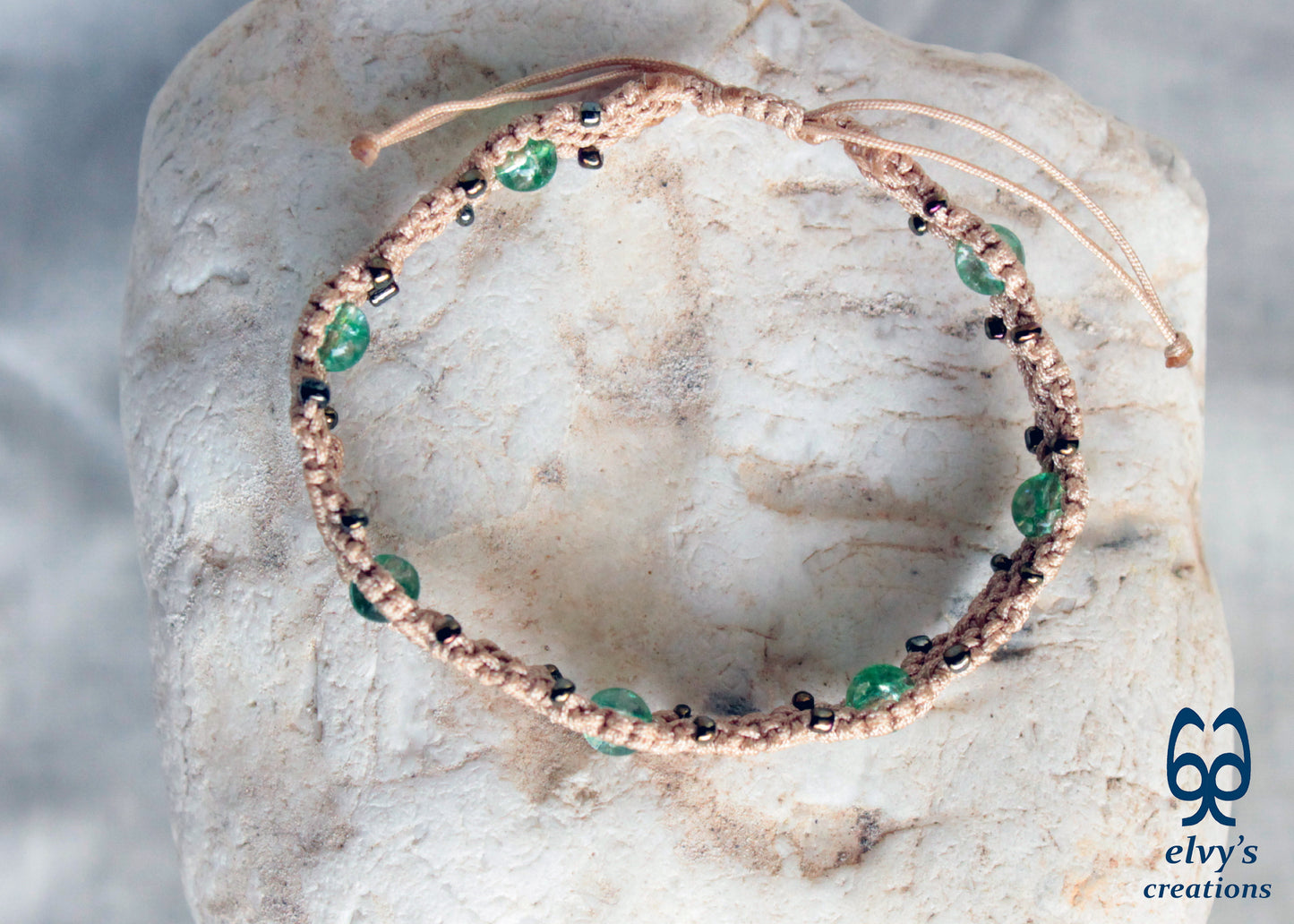 Handmade Macrame Bracelet, Gemstone Beaded Cuff, Unique Birthday Gift for Women