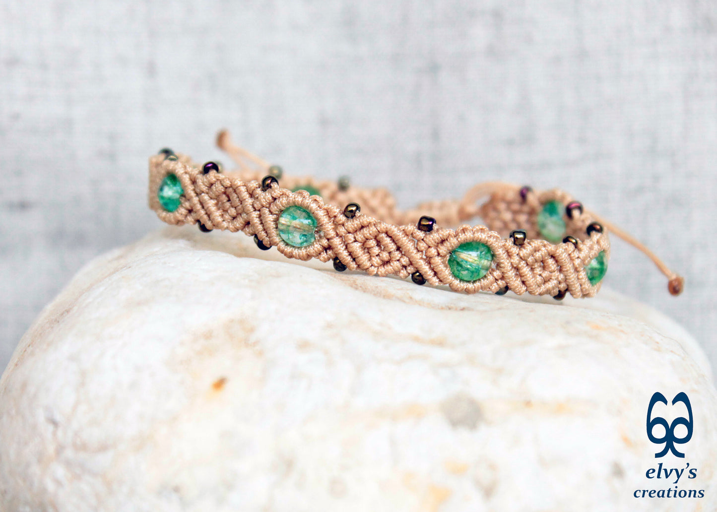 Handmade Macrame Bracelet, Gemstone Beaded Cuff, Unique Birthday Gift for Women