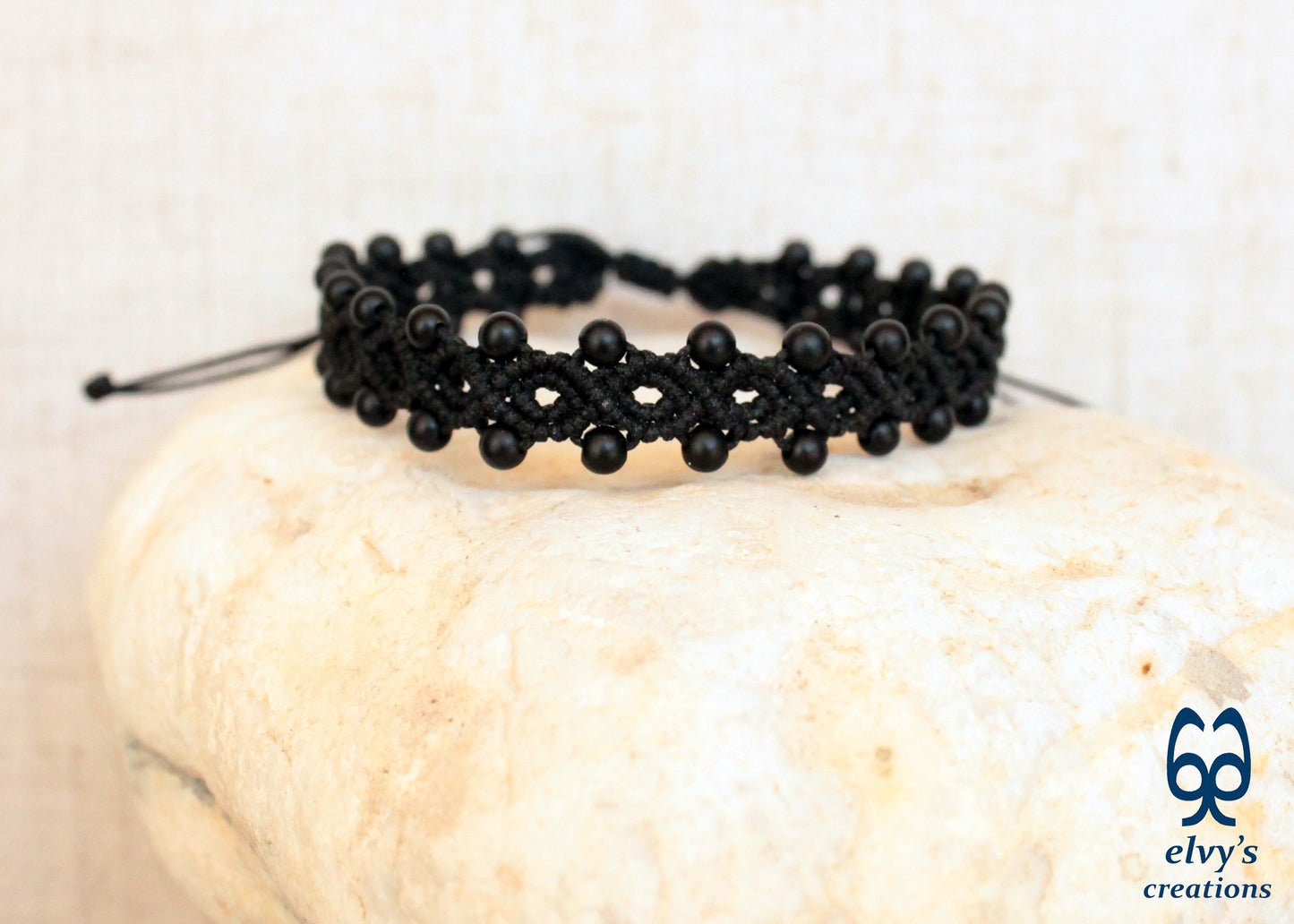 Handmade Macrame Bracelet,Black Onyx Gemstone Beaded Cuff, Unique Birthday Gift for Women or Men