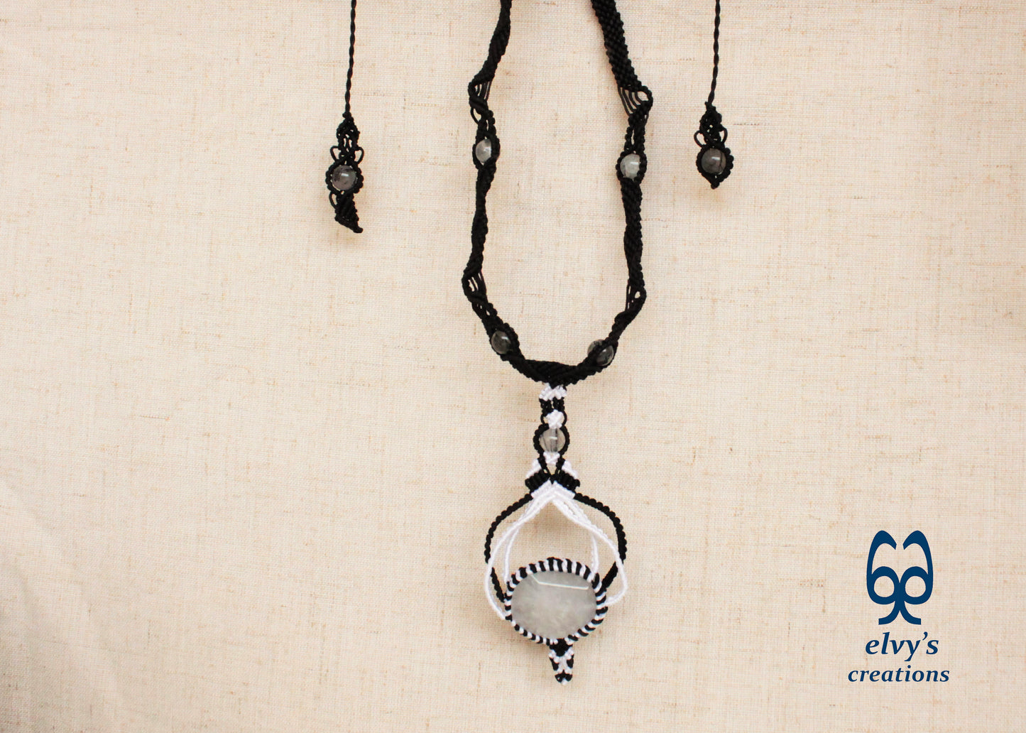 Black Macrame Choker Necklace White Quartz Crystal Macrame Necklace for Women Birthday Gift