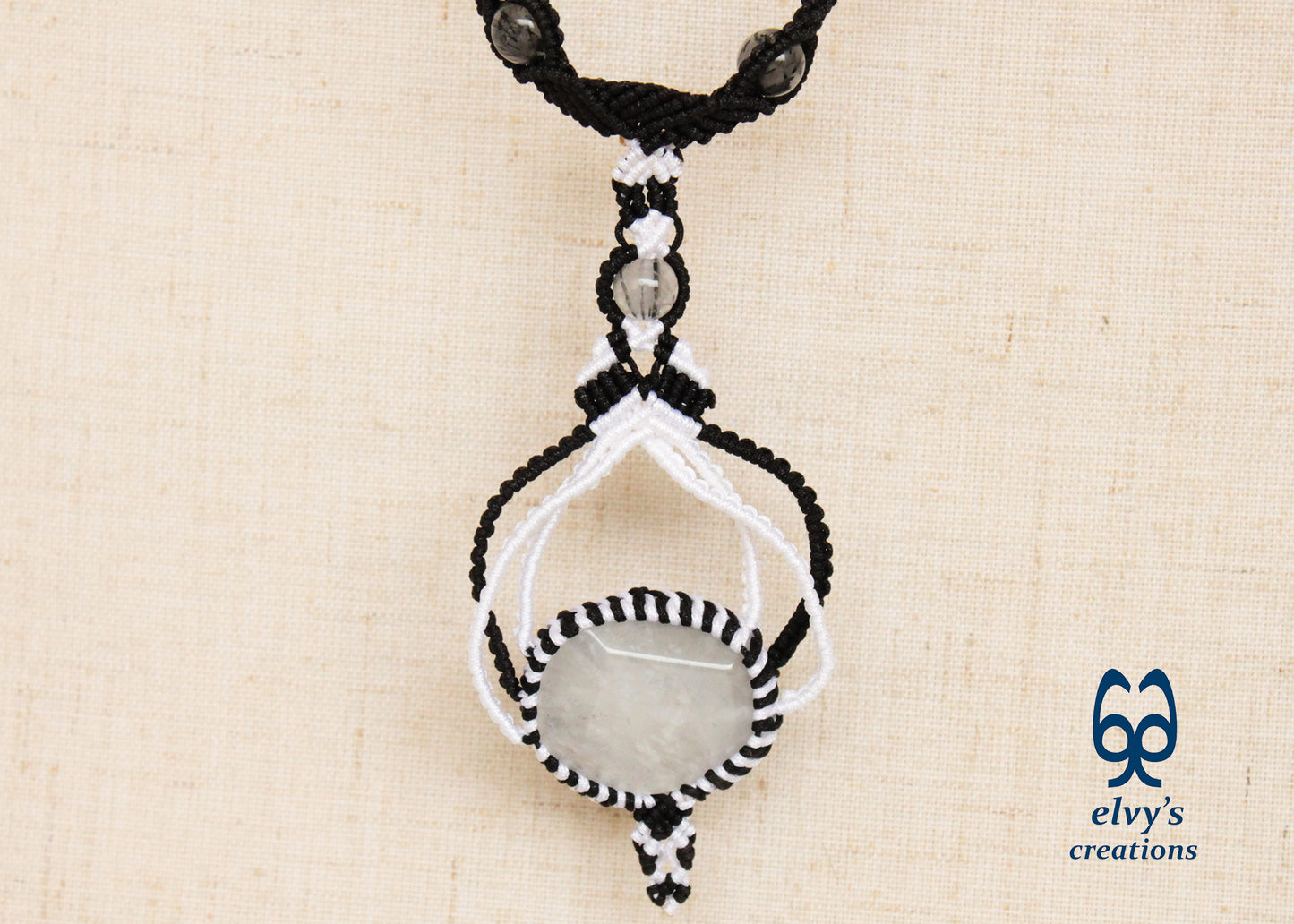 Black Macrame Choker Necklace White Quartz Crystal Macrame Necklace for Women Birthday Gift