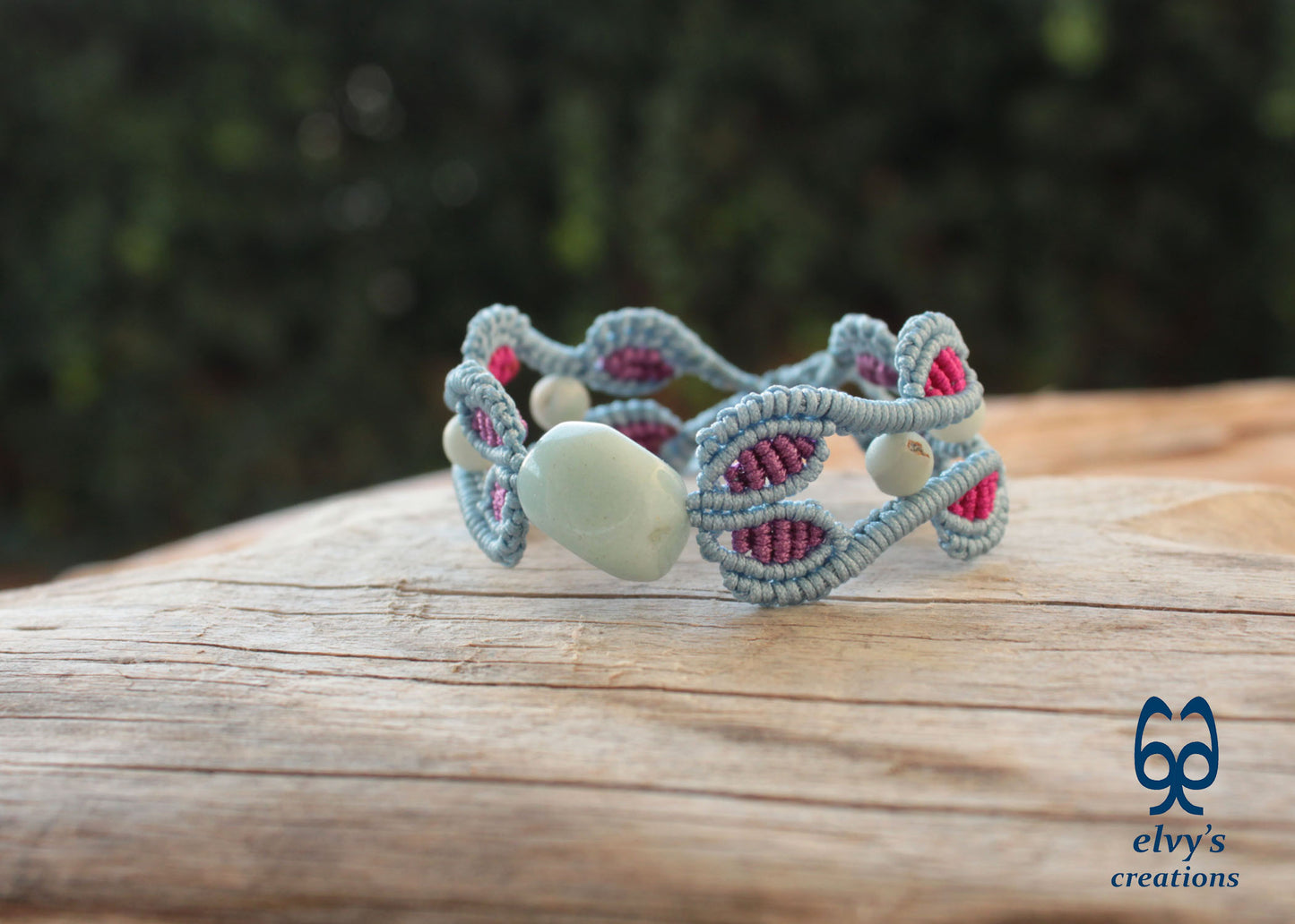 Blue Macrame Bracelet with Amazonite Gemstone Adjustable Unique Birthday Gift for Women