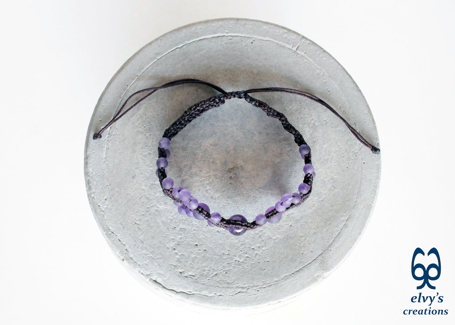 Amethyst Macrame Bracelet, Gemstone Beaded Cuff, Unique Birthday Gift for Women