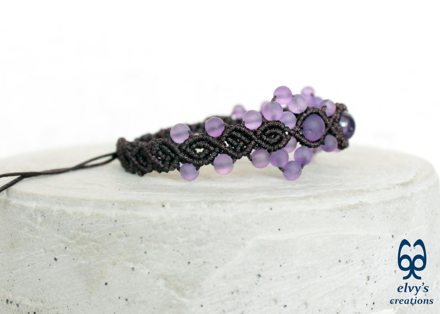 Amethyst Macrame Bracelet, Gemstone Beaded Cuff, Unique Birthday Gift for Women