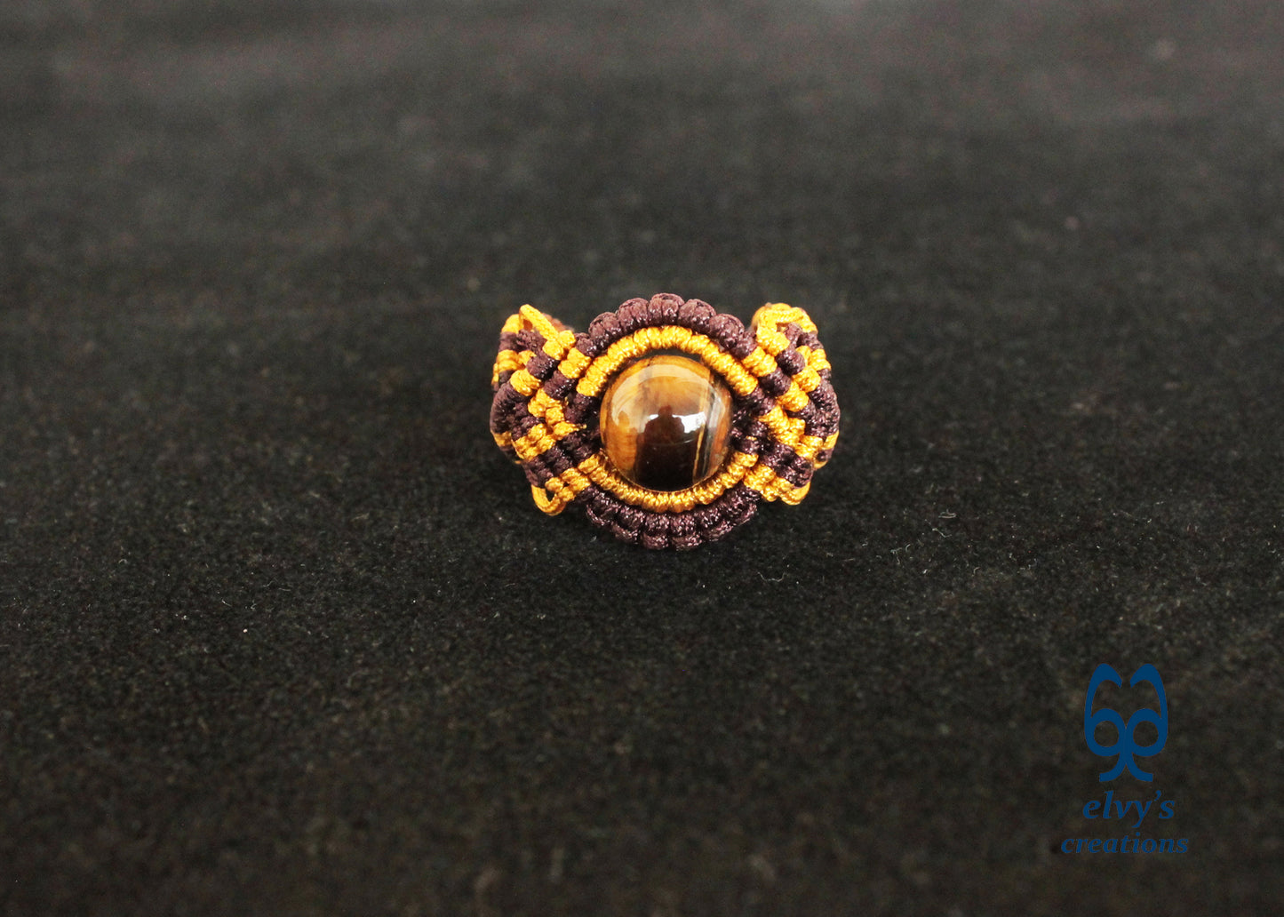 Brown Macrame Ring Tiger Eye Gemstone