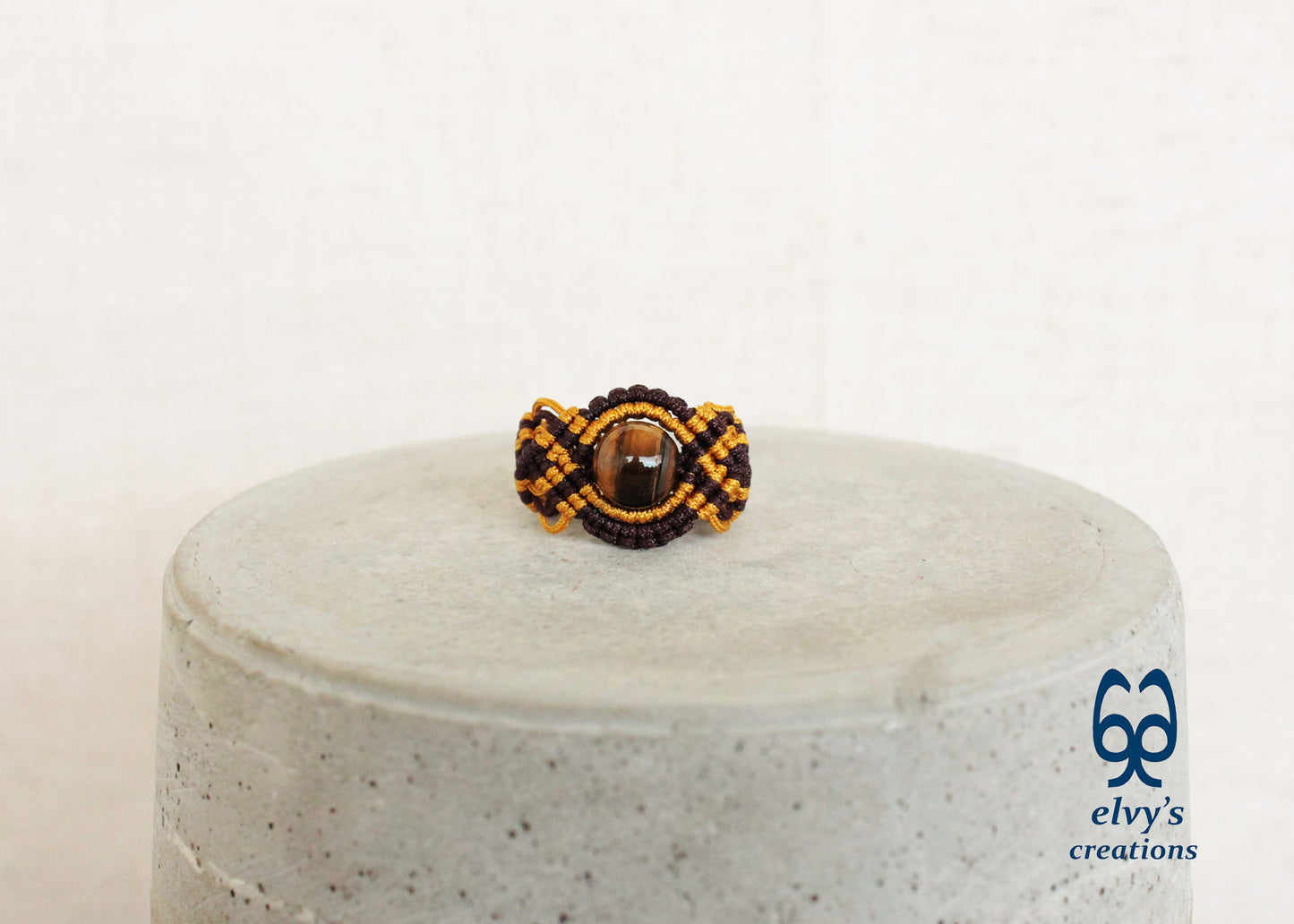 Brown Macrame Ring Tiger Eye Gemstone