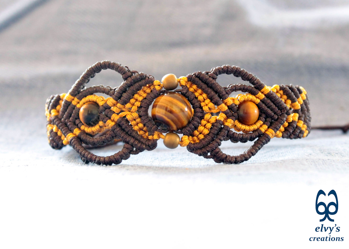 Handmade Macrame Bracelet, Gemstone Beaded Cuff, Unique Birthday Gift for Women