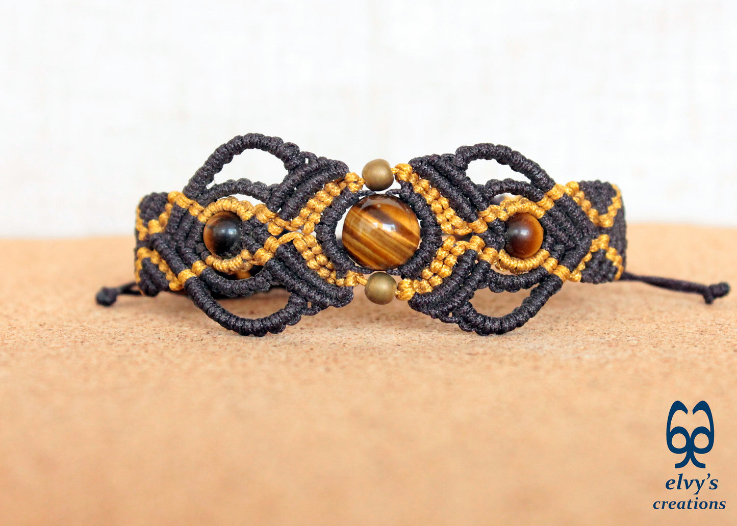 Handmade Macrame Bracelet, Gemstone Beaded Cuff, Unique Birthday Gift for Women