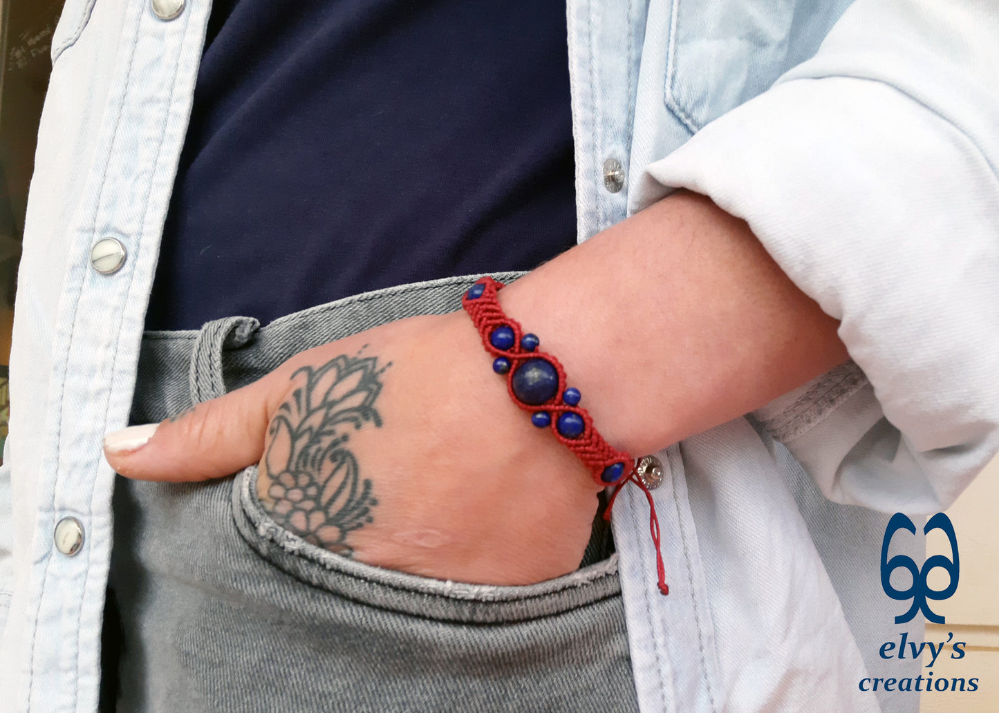 Handmade Macrame Bracelet, Gemstone Beaded Cuff, Unique Birthday Gift for Women