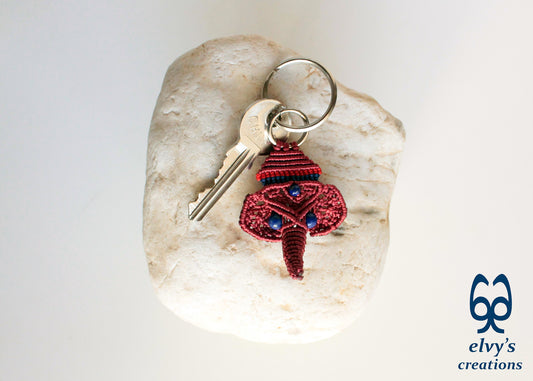 Handmade Macrame Ganesha Key Chain, Elephant Key Chain, Housewarming Gift, Small Gift for Woman and Man