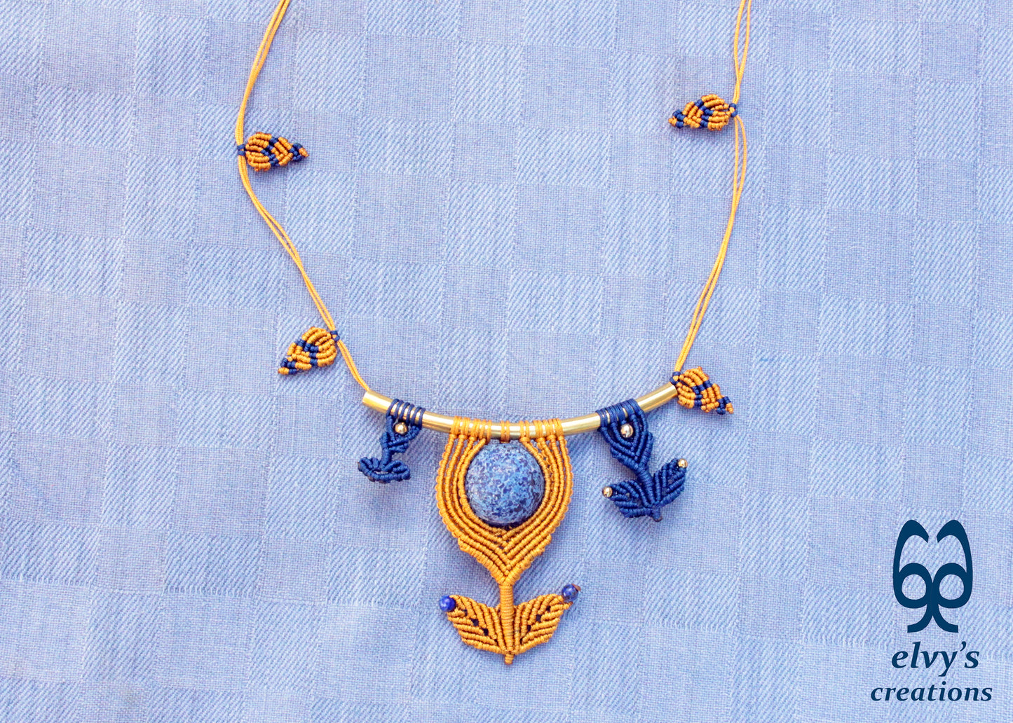 Handmade Macrame Necklace, Lapis Lazuli Beaded Macrame Choker, Unique Birthday Gift for Women