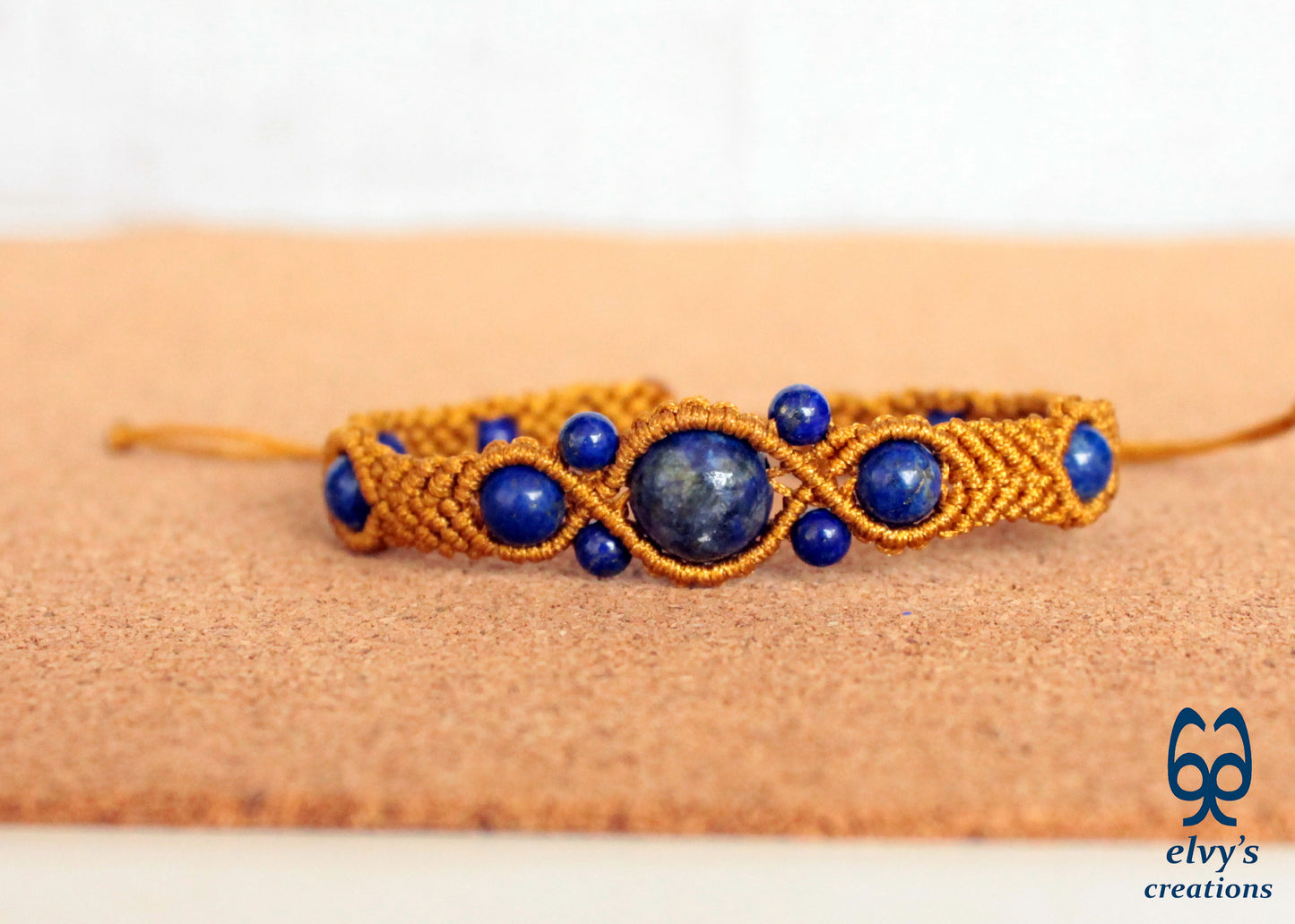 Handmade Macrame Bracelet, Gemstone Beaded Cuff, Unique Birthday Gift for Women