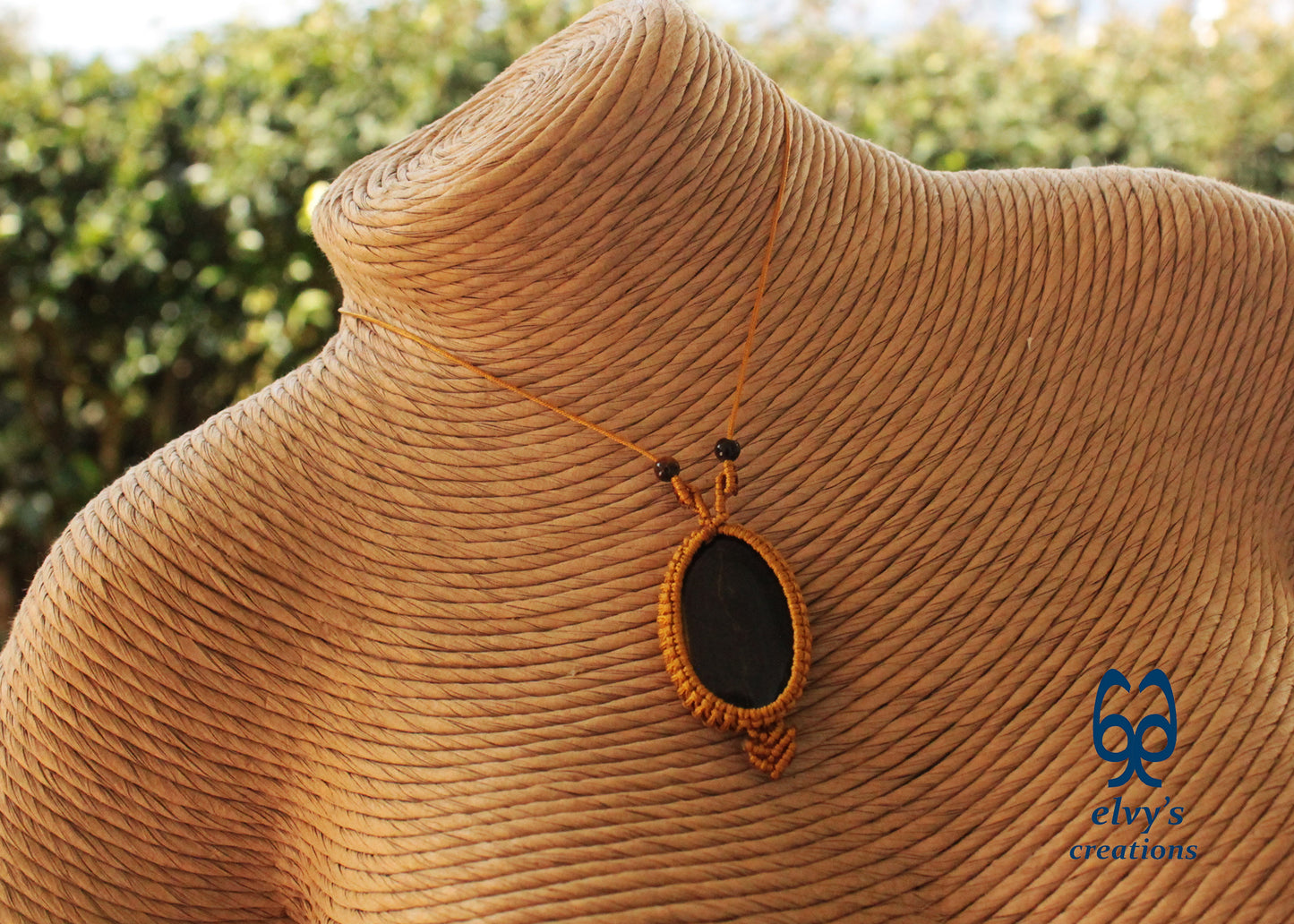 Gold Macrame Pendant with Tiger Eye Gemstones