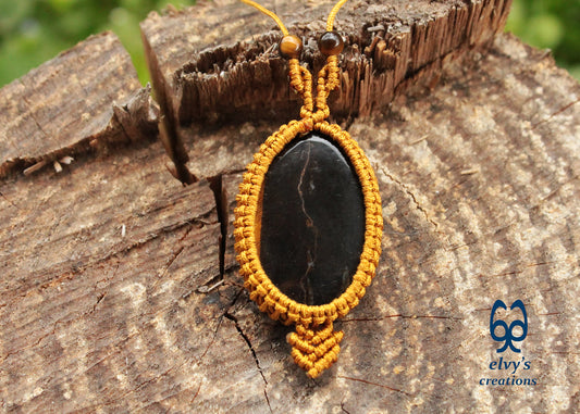Gold Macrame Pendant with Tiger Eye Gemstones