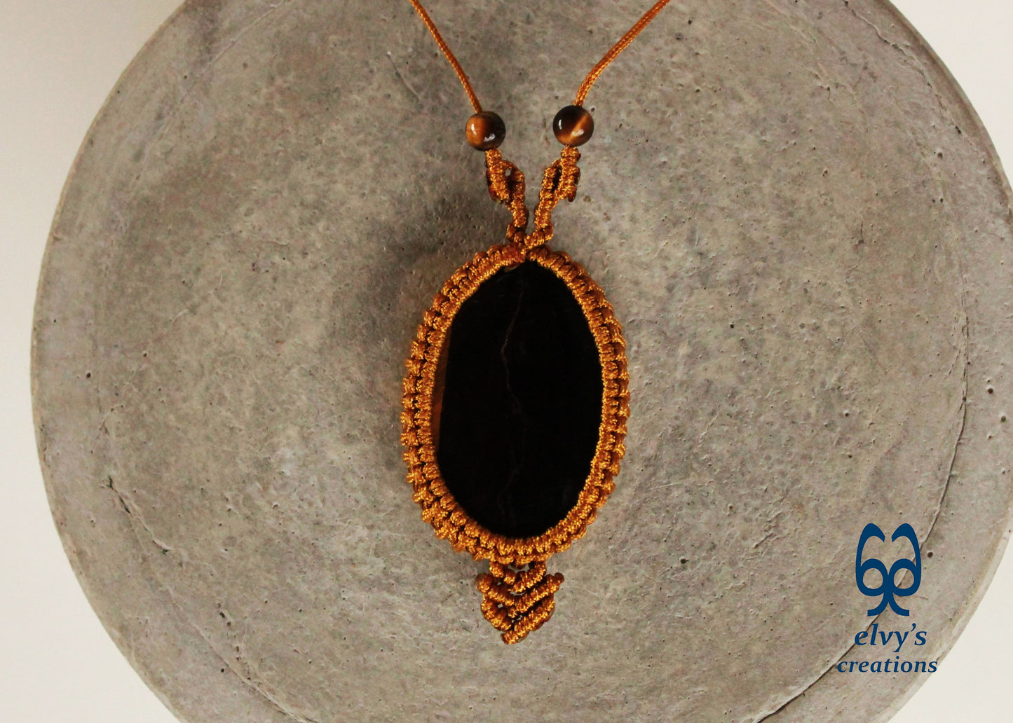 Gold Macrame Pendant with Tiger Eye Gemstones