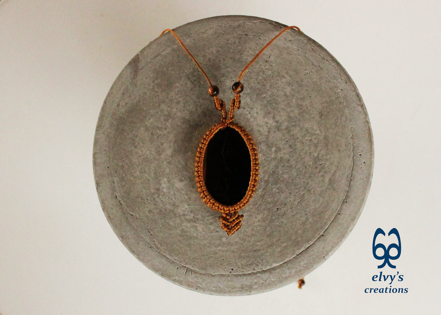 Gold Macrame Pendant with Tiger Eye Gemstones