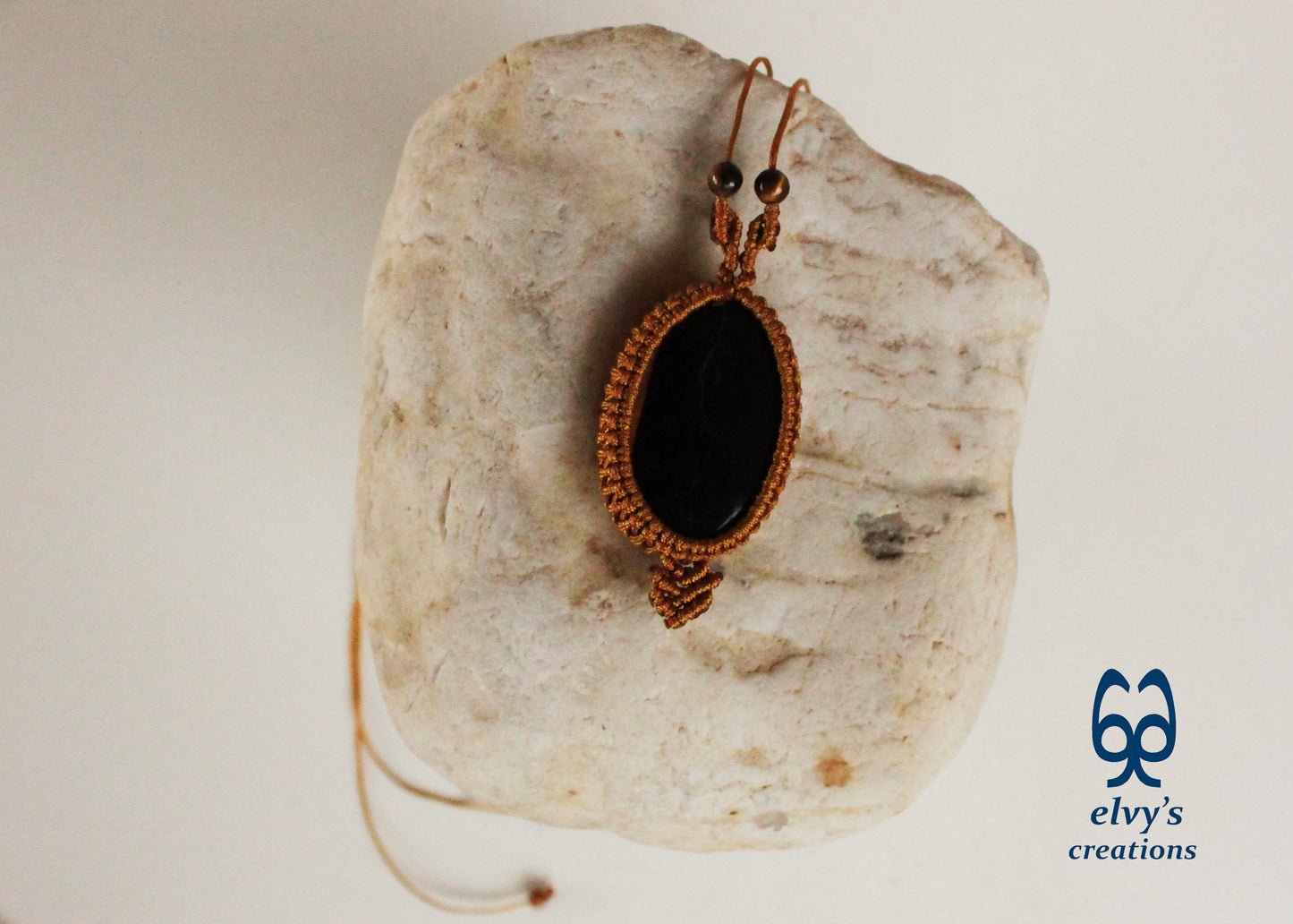 Gold Macrame Pendant with Tiger Eye Gemstones