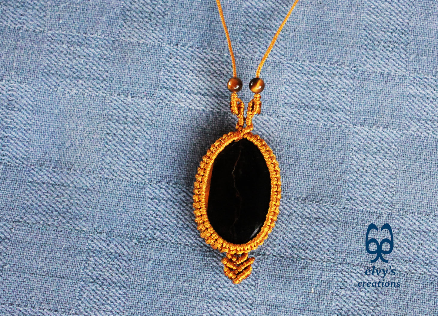Gold Macrame Pendant with Tiger Eye Gemstones