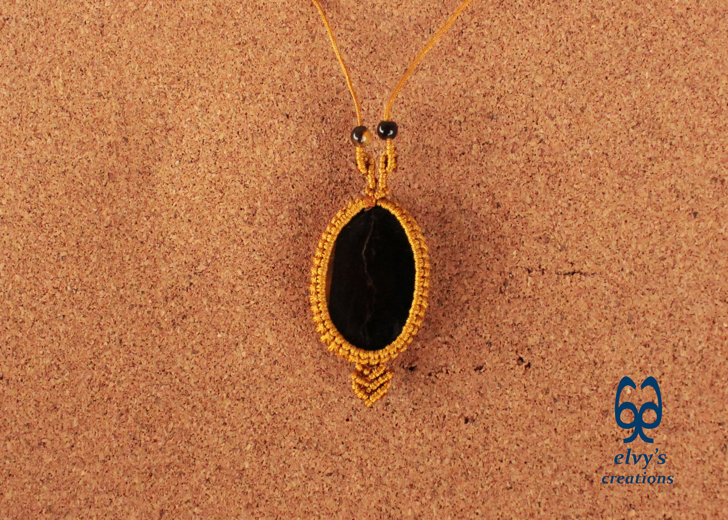 Gold Macrame Pendant with Tiger Eye Gemstones