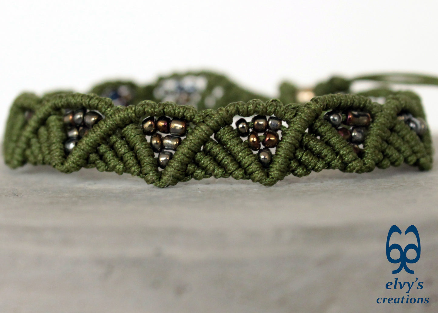 Olive Green Macrame Beaded Adjustable Bracelet Beaded Cuff Bracelet For Women