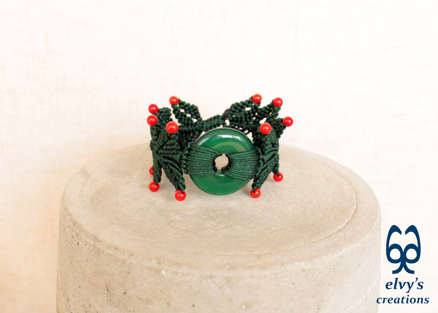 Handmade Macrame Bracelet, Agate Gemstone Beaded Cuff, Unique Birthday Gift for Women