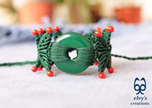 Handmade Macrame Bracelet, Agate Gemstone Beaded Cuff, Unique Birthday Gift for Women